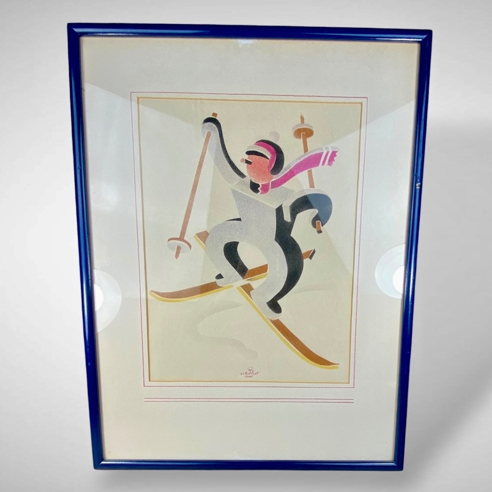 Rudolph Wedow MidCentury Modern Skier Print Williamsville NY 1950s Vintage (N30)